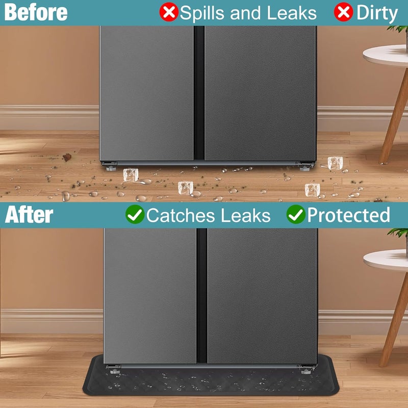 ToLanbbt Refrigerator Spill Mat - 37.5'' x 8.5'' Silicone Under Fridge Floor Protector with Raised Edge, Leak Catcher Liner Drip Tray for Refrigerator Washing Machine, Dryer, Wine Cooler, Black - Image 4